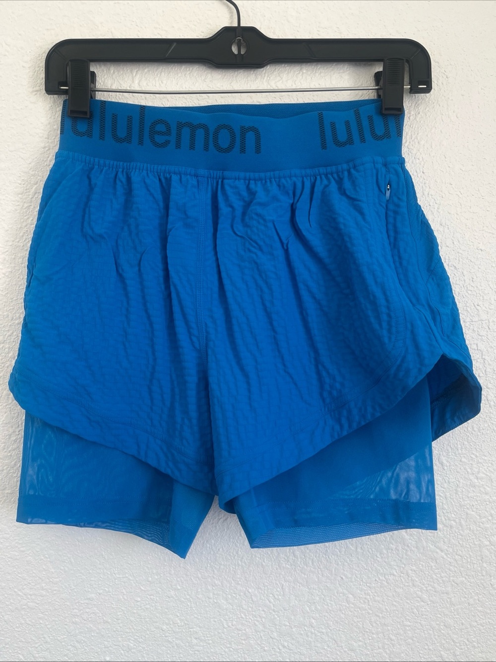 lululemon Logo Waistband High Rise Training Short Poolside Blue Sz 4 Athletic